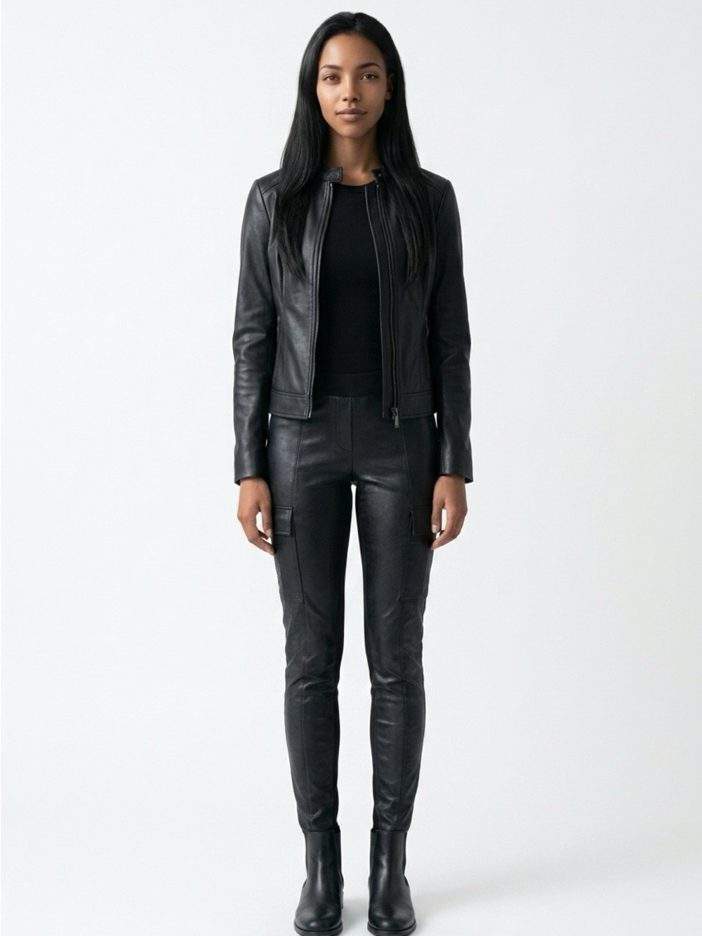 BCBGMAXAZRIA Black XXS Moto Slim Fit Leggings/Pants - Fabric and Faux Leather